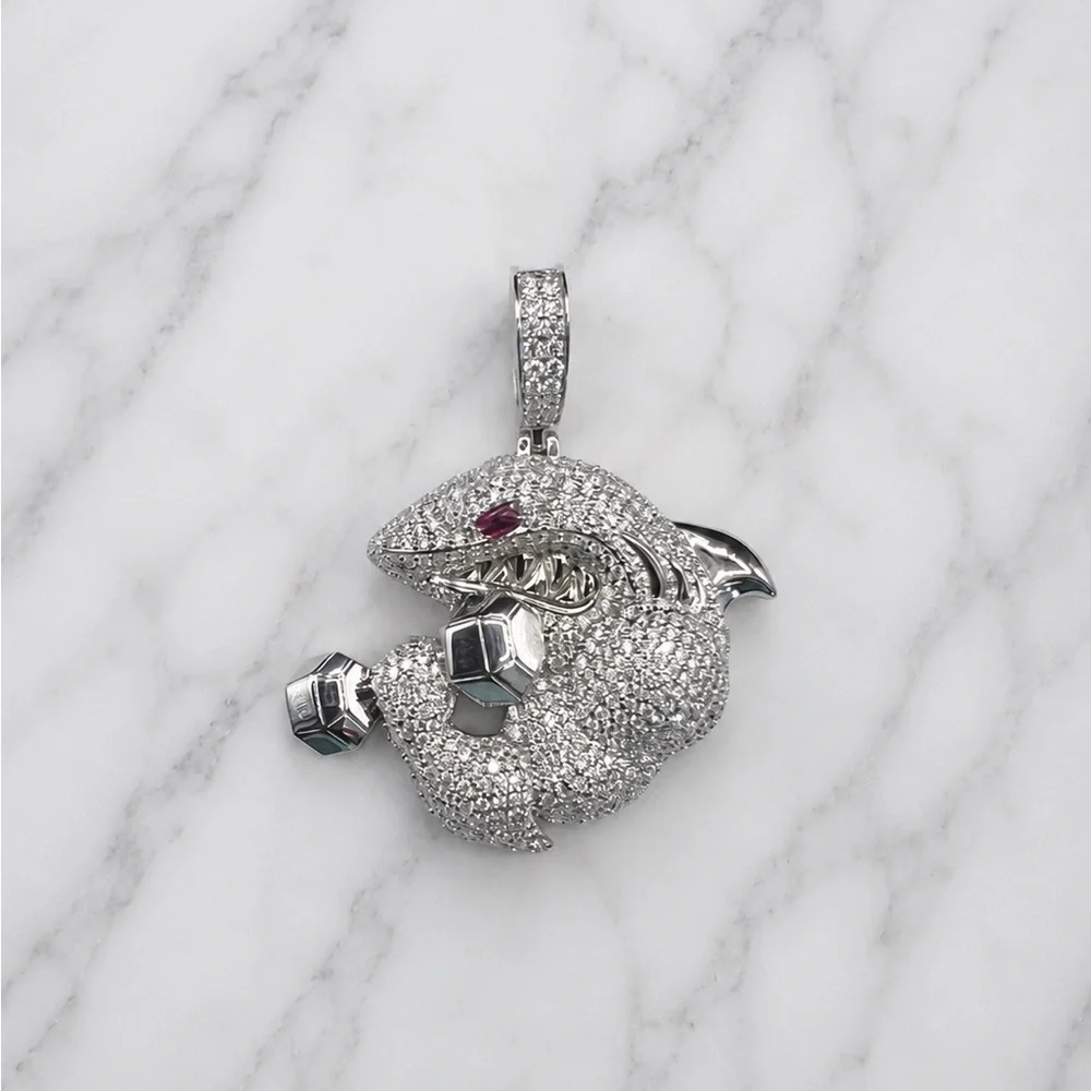 Iced Out Bodybuilder Shark Pendant - 925 Sterling Silver 3.90CT MOISSANITE